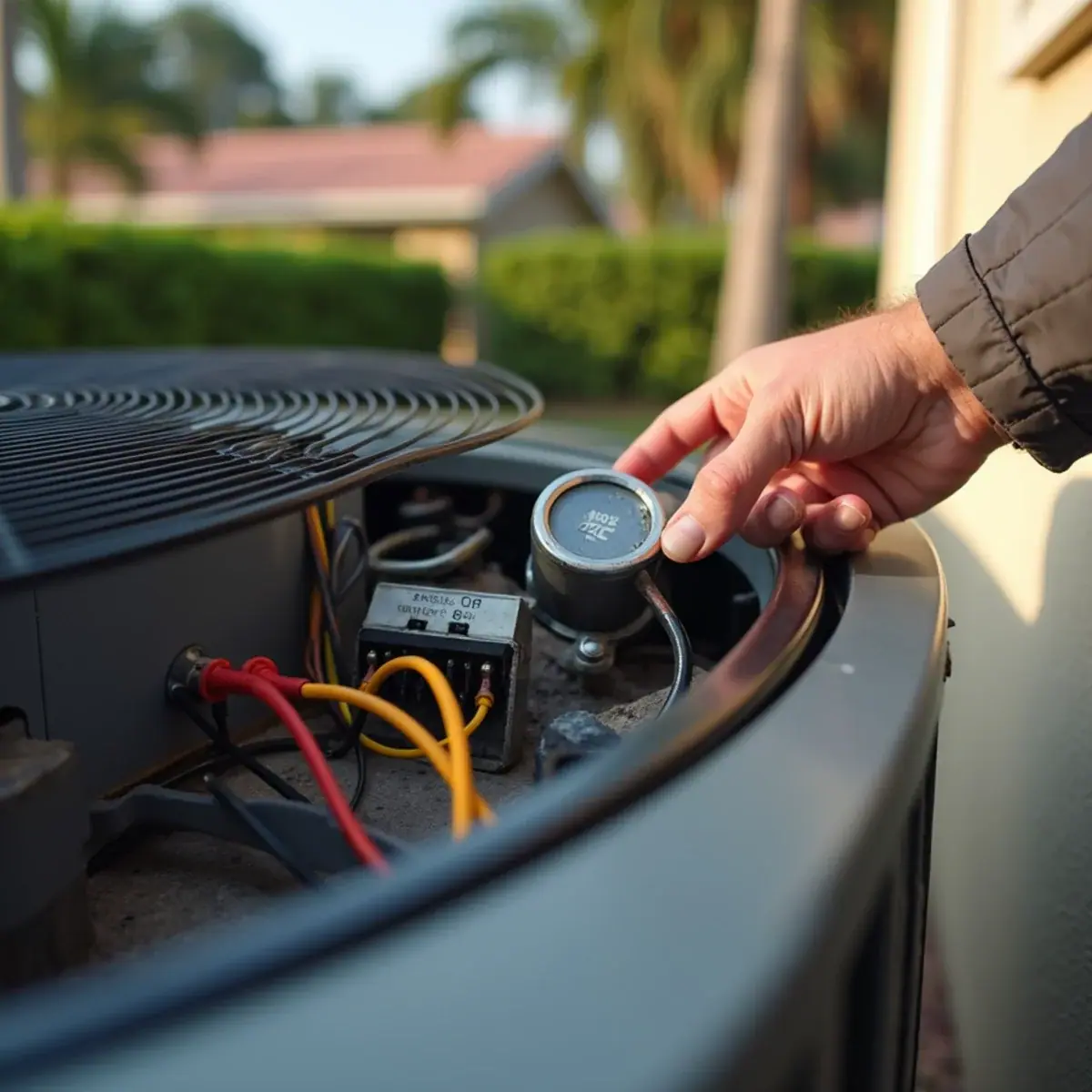 Bulging run capacitor inside an outdoor AC unit