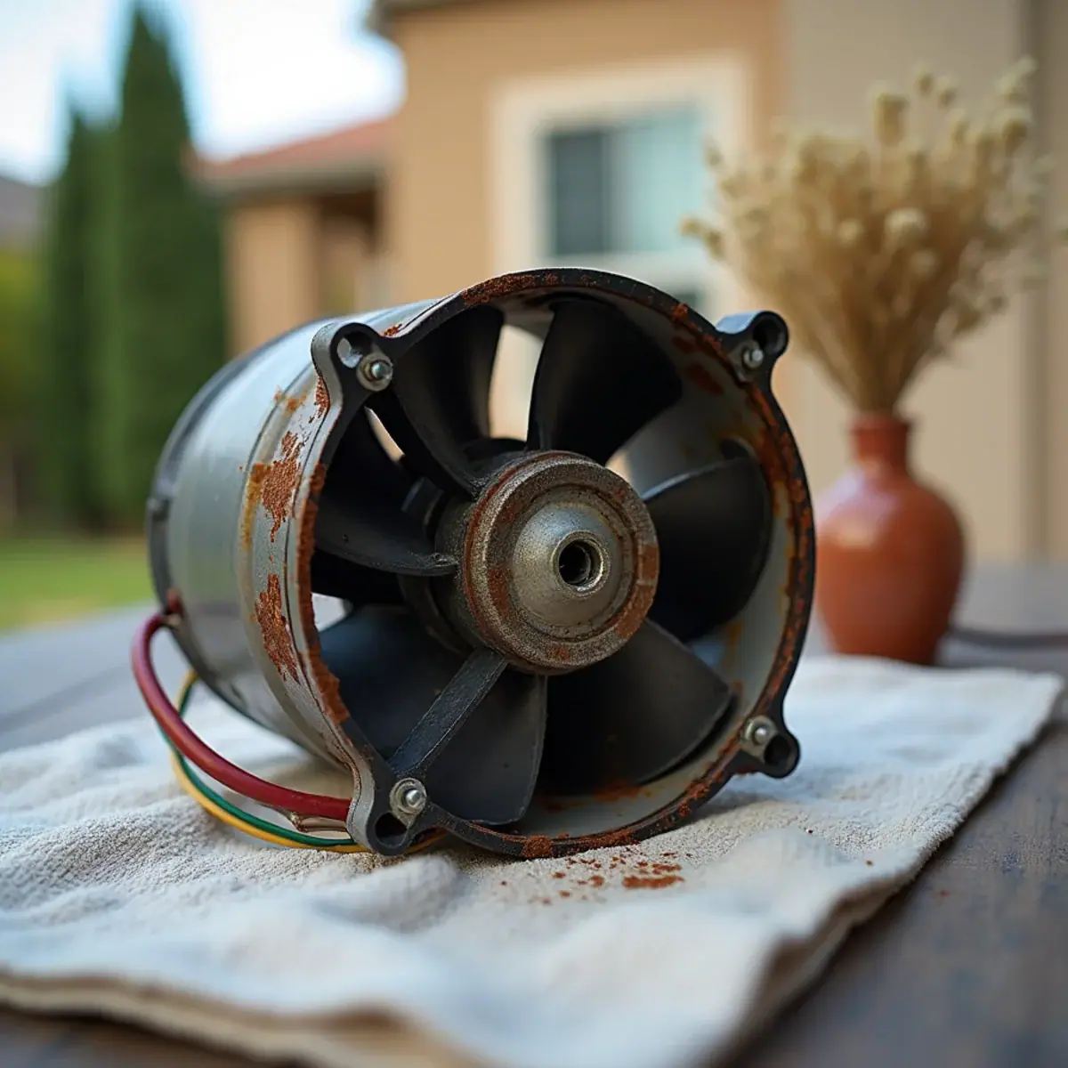 Burned condenser fan motor with scorched wiring