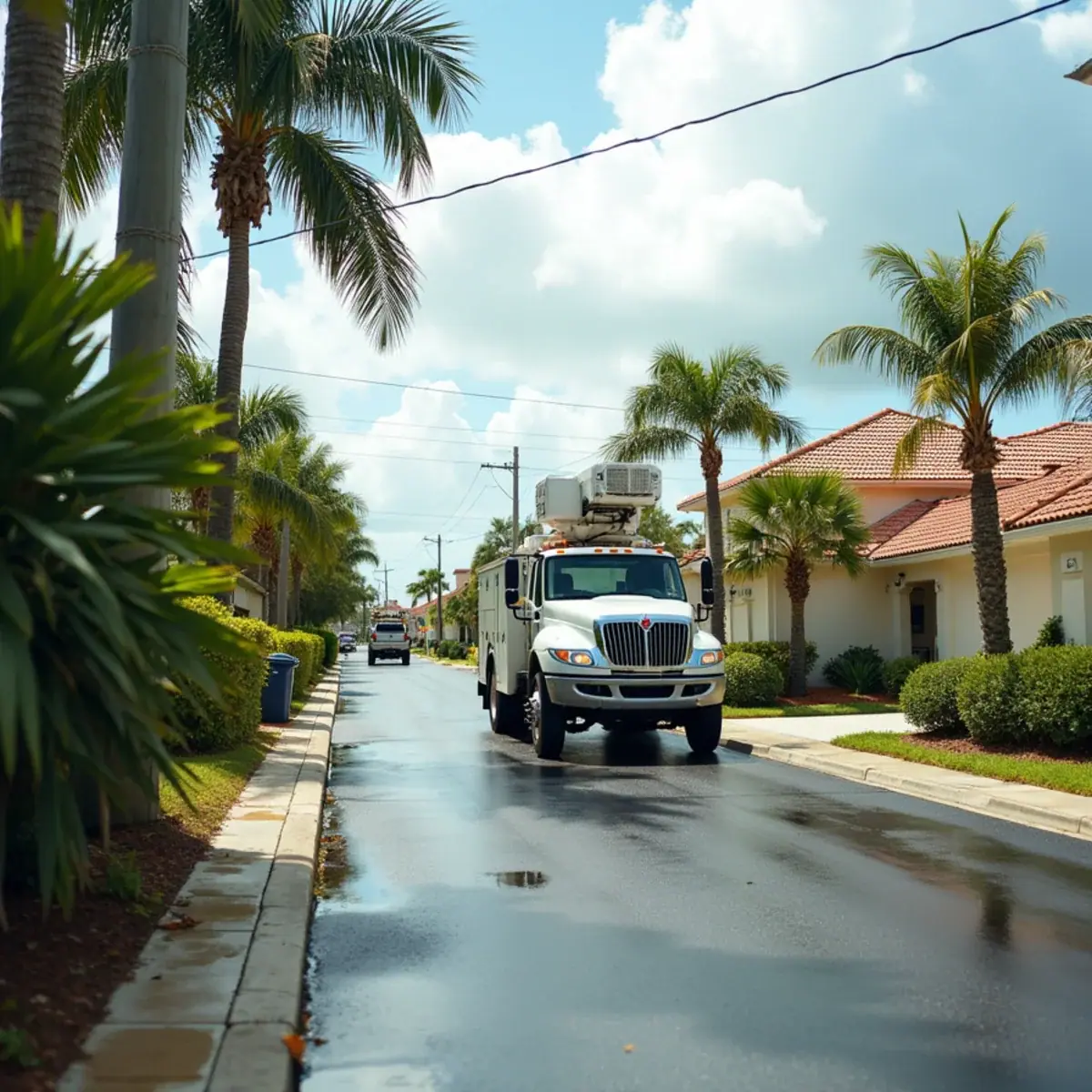 Power lines and restored electricity after a hurricane in Sarasota County