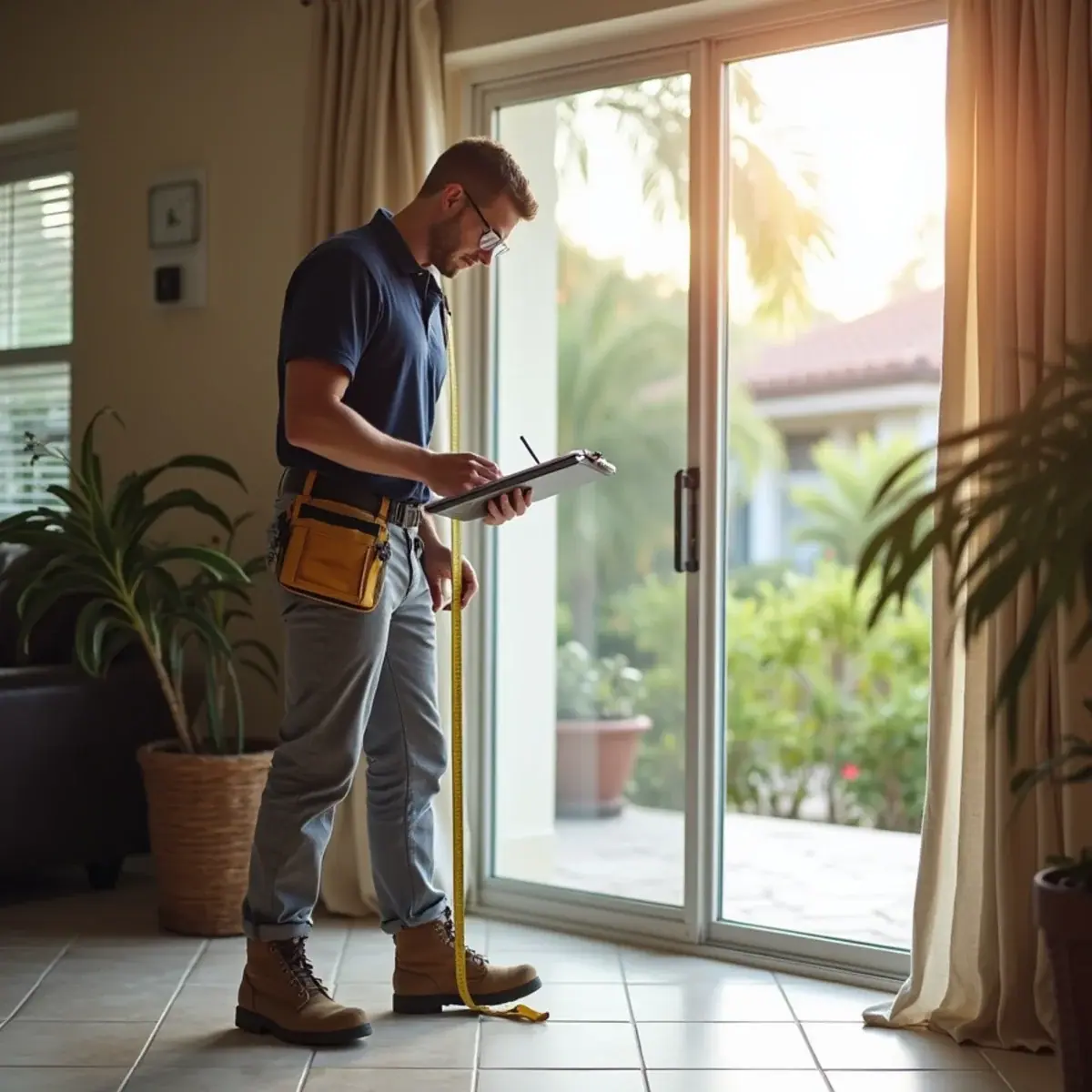 HVAC contractor measuring a room for a Manual J load calculation in a Venice, FL home