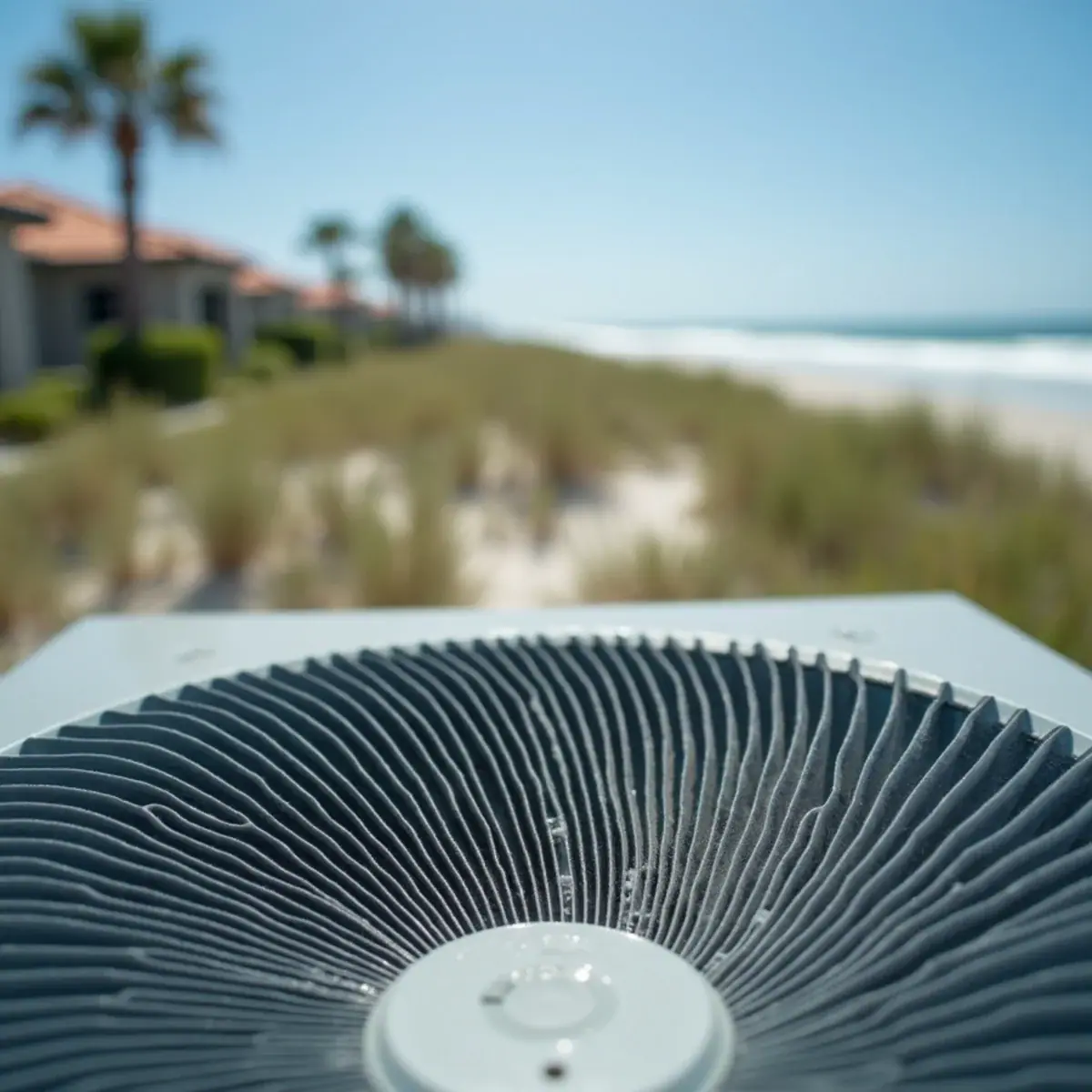 Salt-air corrosion on an outdoor AC coil at a coastal home near Venice, FL