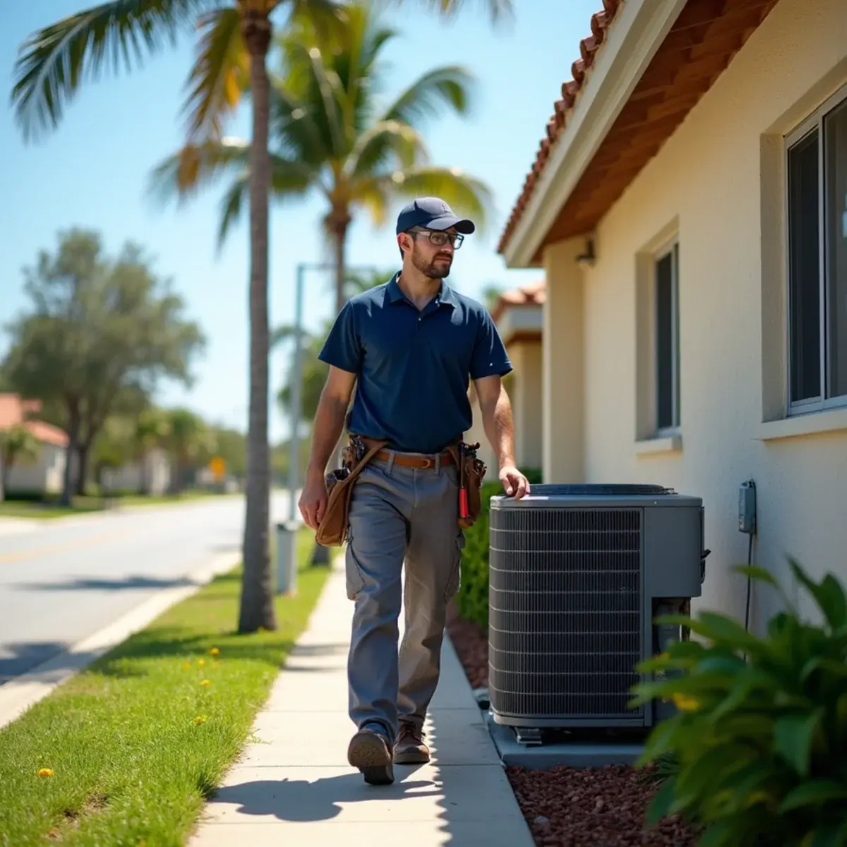 HVAC technician servicing an air conditioner at a home in Nokomis, FL