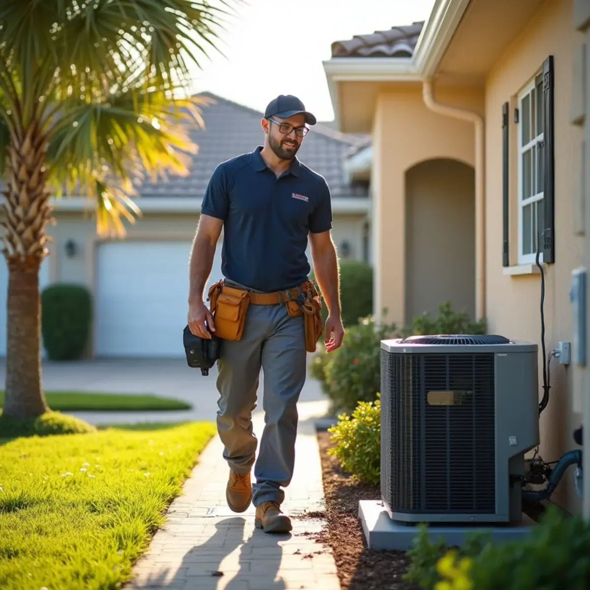 HVAC technician servicing an air conditioner at a home in Vamo, FL